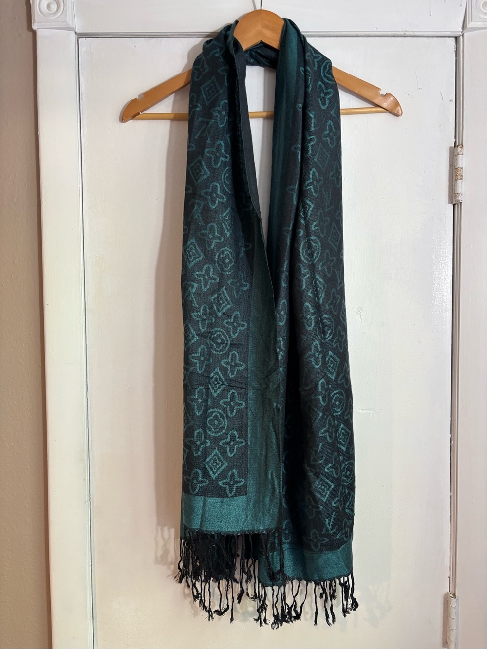 Louis Vuitton Teal and Black Monogramed Scarf